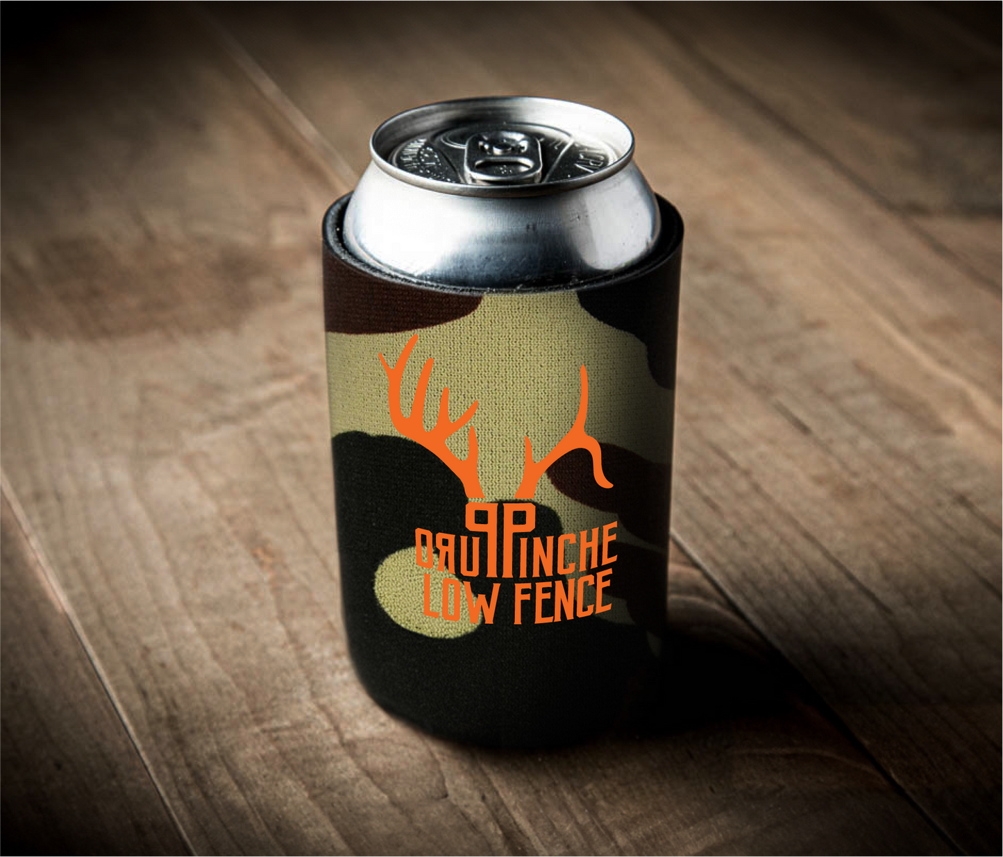 Spring Camo Koozie with Blaze Orange PPLF Logo